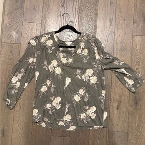 Lucky Brand Olive Floral Blouse